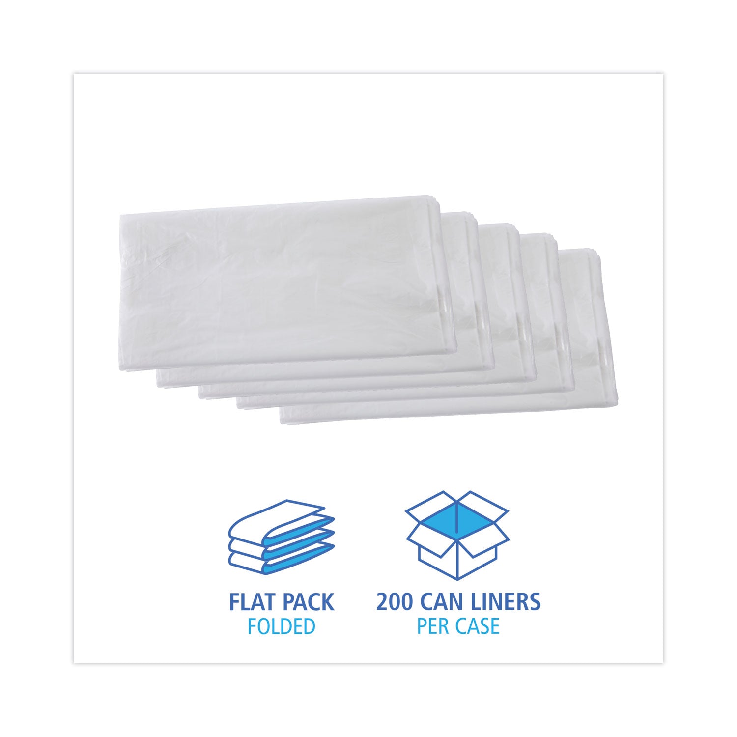 High Density Industrial Can Liners Flat Pack, 60 gal, 13 mic, 38 x 60, Natural, 200/Carton