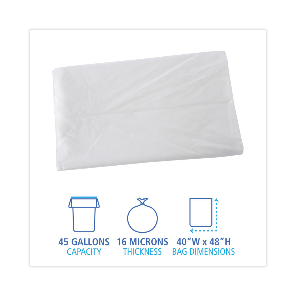 High Density Industrial Can Liners Flat Pack, 45 gal, 16 mic, 40 x 48, Natural, 200/Carton