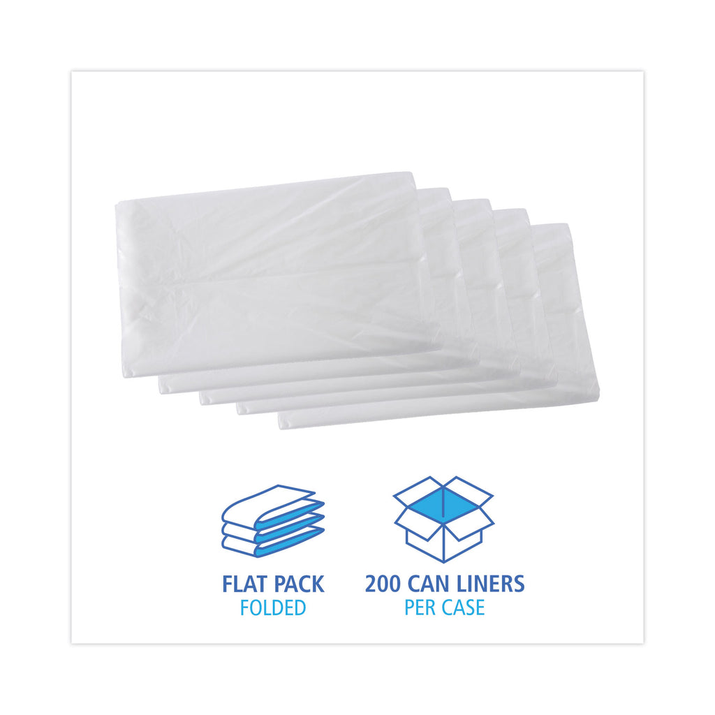 High Density Industrial Can Liners Flat Pack, 45 gal, 16 mic, 40 x 48, Natural, 200/Carton