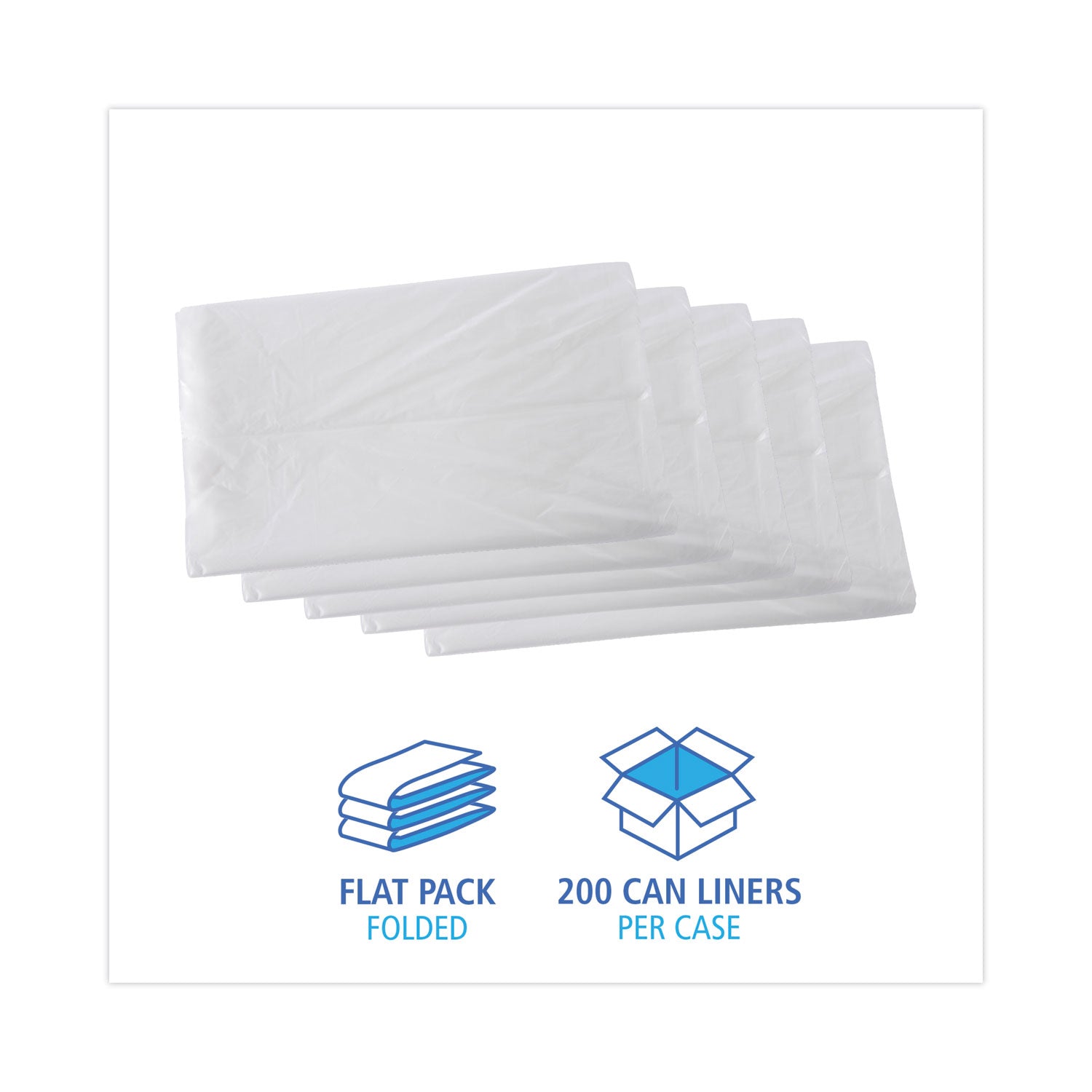 High Density Industrial Can Liners Flat Pack, 45 gal, 16 mic, 40 x 48, Natural, 200/Carton