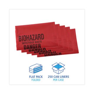 Linear Low Density Health Care Trash Can Liners, 16 gal, 1.3 mil, 24 x 32, Red, 250/Carton