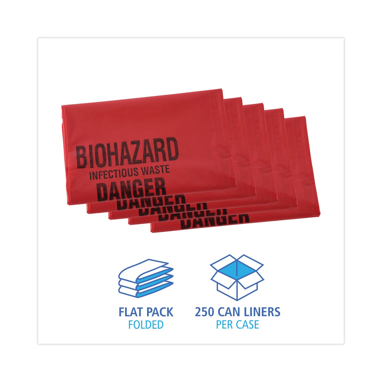 Linear Low Density Health Care Trash Can Liners, 16 gal, 1.3 mil, 24 x 32, Red, 250/Carton