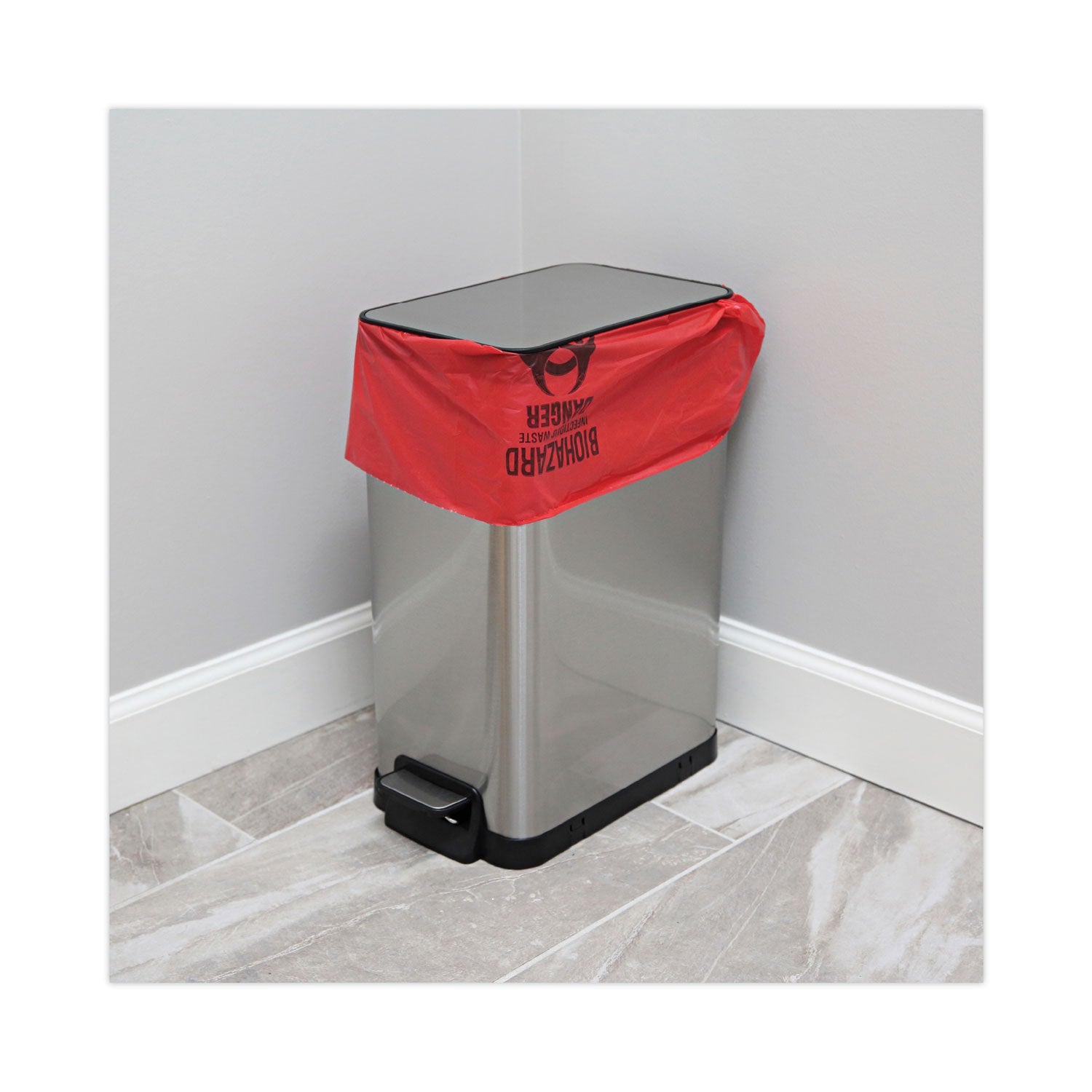 Linear Low Density Health Care Trash Can Liners, 16 gal, 1.3 mil, 24 x 32, Red, 250/Carton