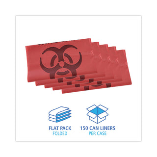 Linear Low Density Health Care Trash Can Liners, 33 gal, 1.3 mil, 33 x 39, Red, 150/Carton