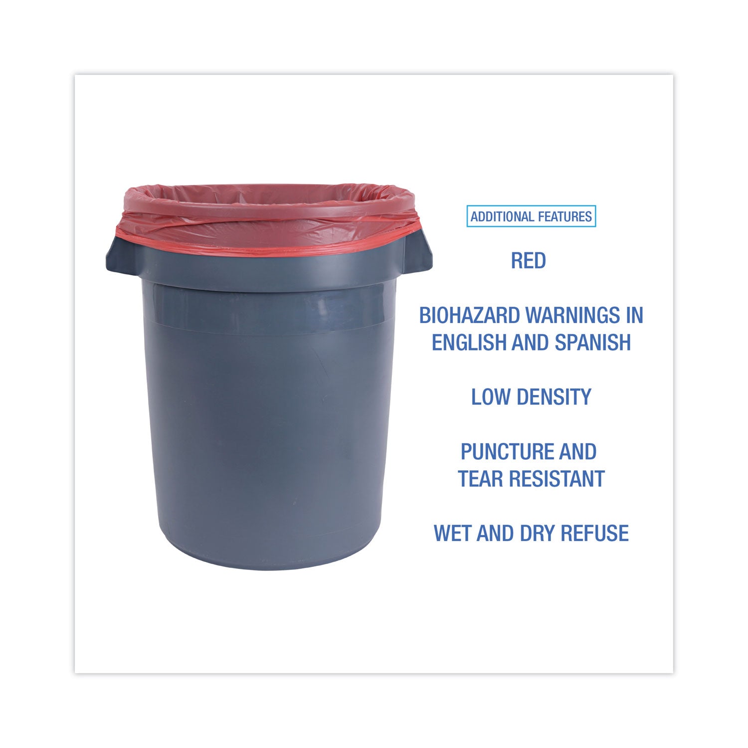 Linear Low Density Health Care Trash Can Liners, 33 gal, 1.3 mil, 33 x 39, Red, 150/Carton