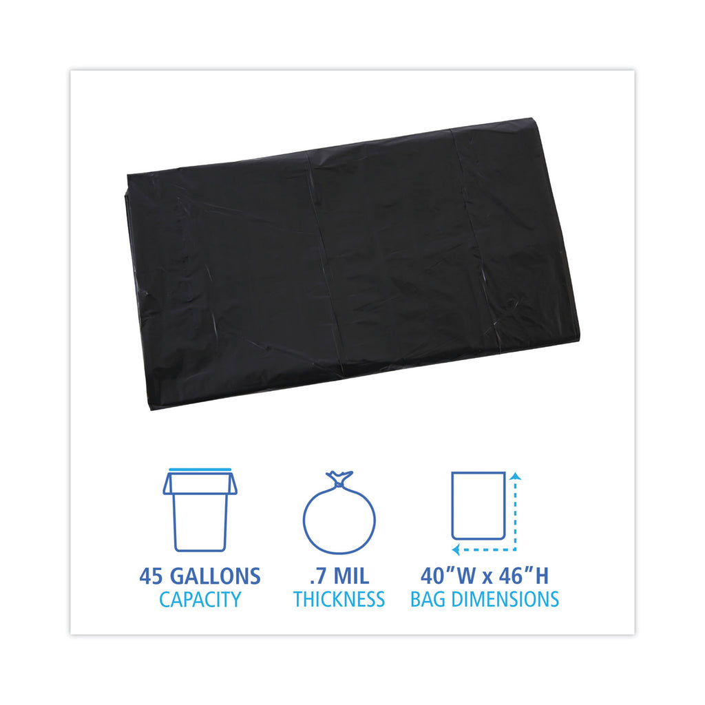 Linear Low Density Industrial Can Liners, 45 gal, 0.7 mil, 40 x 46, Black, 100/Carton