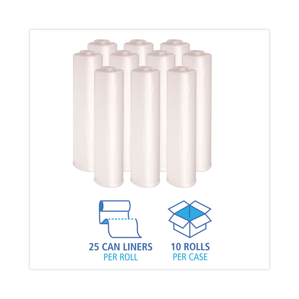 High Density Industrial Can Liners Coreless Rolls, 33 gal, 16 mic, 33 x 40, Natural, 25 Bags/Roll, 10 Rolls/Carton