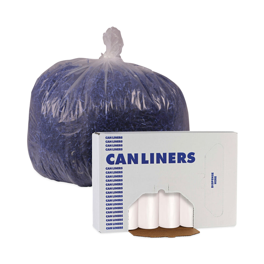 High Density Industrial Can Liners Coreless Rolls, 33 gal, 16 mic, 33 x 40, Natural, 25 Bags/Roll, 10 Rolls/Carton