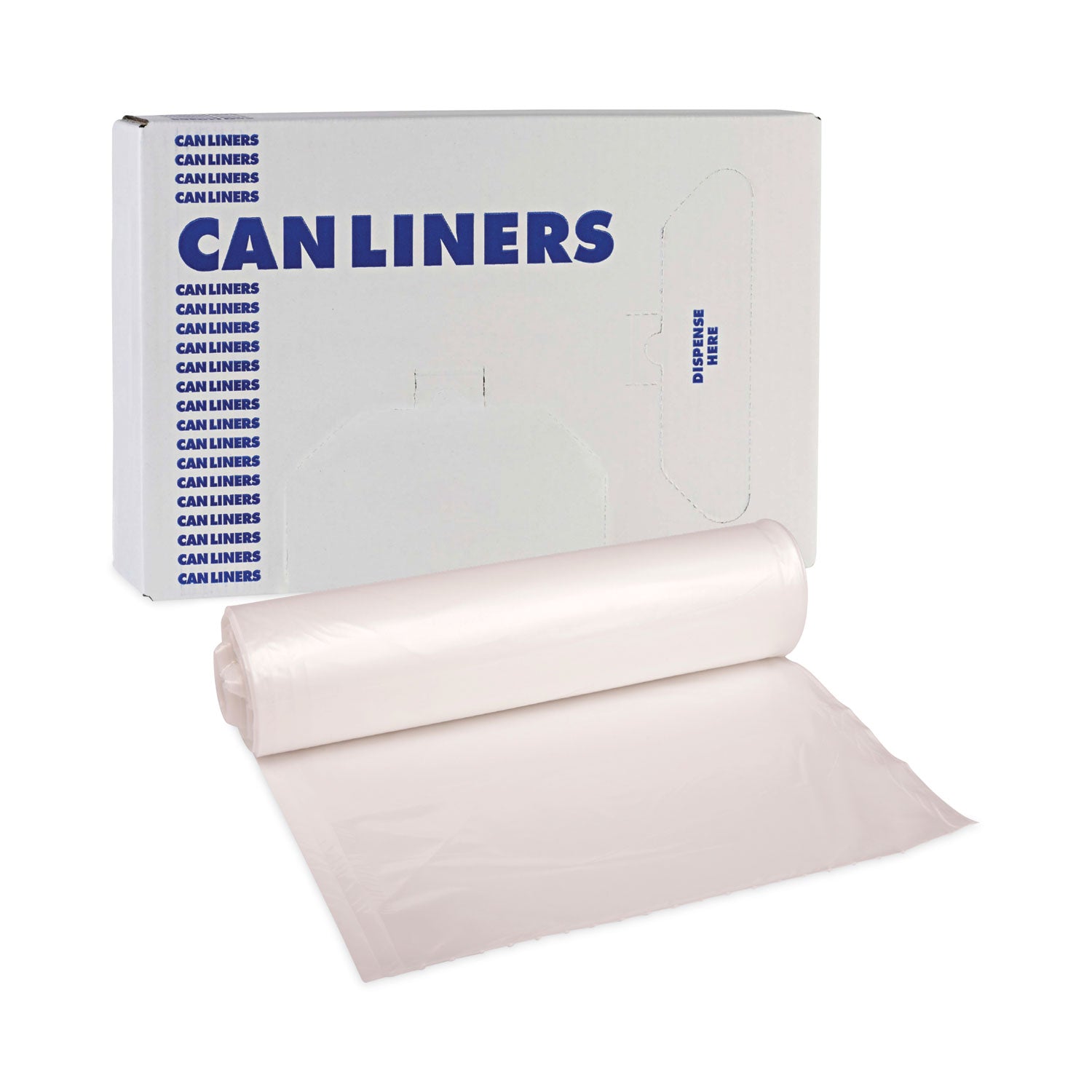 High Density Industrial Can Liners Coreless Rolls, 33 gal, 16 mic, 33 x 40, Natural, 25 Bags/Roll, 10 Rolls/Carton