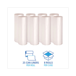 High Density Industrial Can Liners Coreless Rolls, 60 gal, 16 mic, 38 x 60, Natural, 25 Bags/Roll, 8 Rolls/Carton