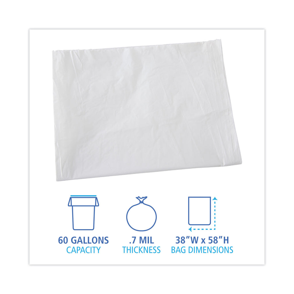 Linear Low Density Industrial Can Liners, 60 gal, 0.7 mil, 38 x 58, White, 100/Carton