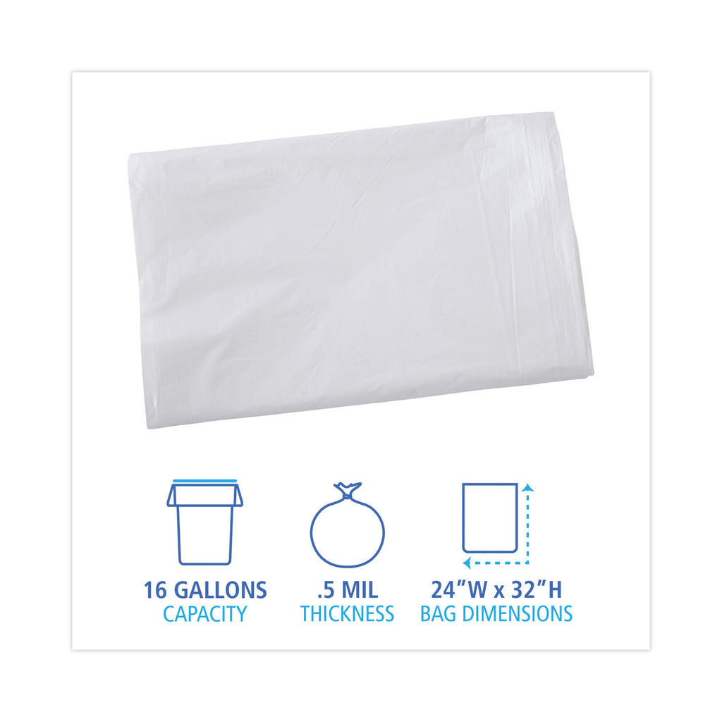 Linear Low Density Industrial Can Liners, 16 gal, 0.5 mil, 24 x 32, White, 500/Carton