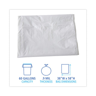 Linear Low Density Industrial Can Liners, 60 gal, 0.9 mil, 38 x 58, White, 100/Carton