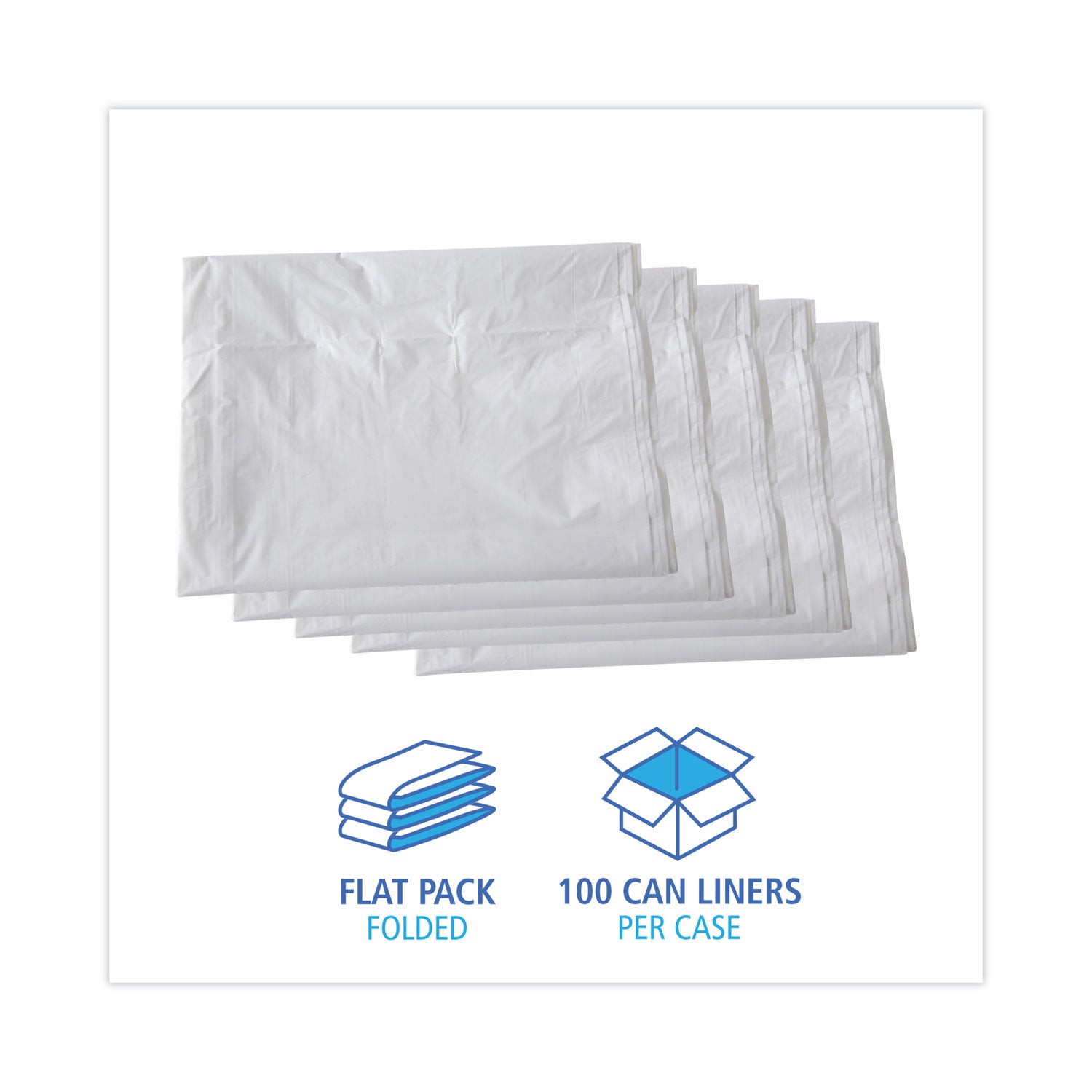 Linear Low Density Industrial Can Liners, 60 gal, 0.9 mil, 38 x 58, White, 100/Carton