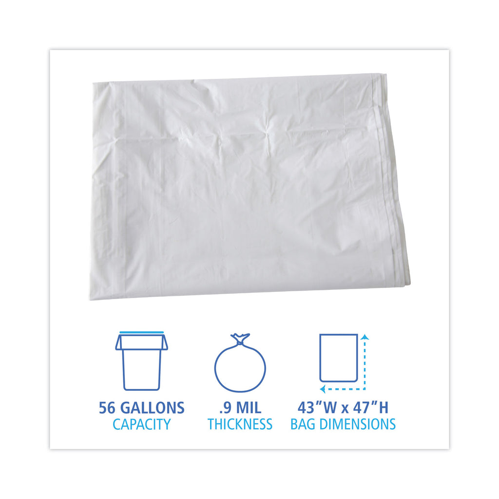 Linear Low Density Industrial Can Liners, 56 gal, 0.9 mil, 43 x 47, White, 100/Carton
