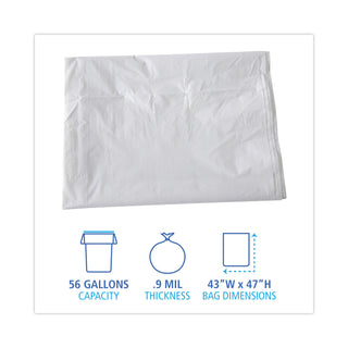 Linear Low Density Industrial Can Liners, 56 gal, 0.9 mil, 43 x 47, White, 100/Carton