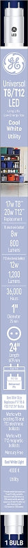 24" T8/T12, 20 W, T8 Tube, 8 W, Cool White, 6/Carton