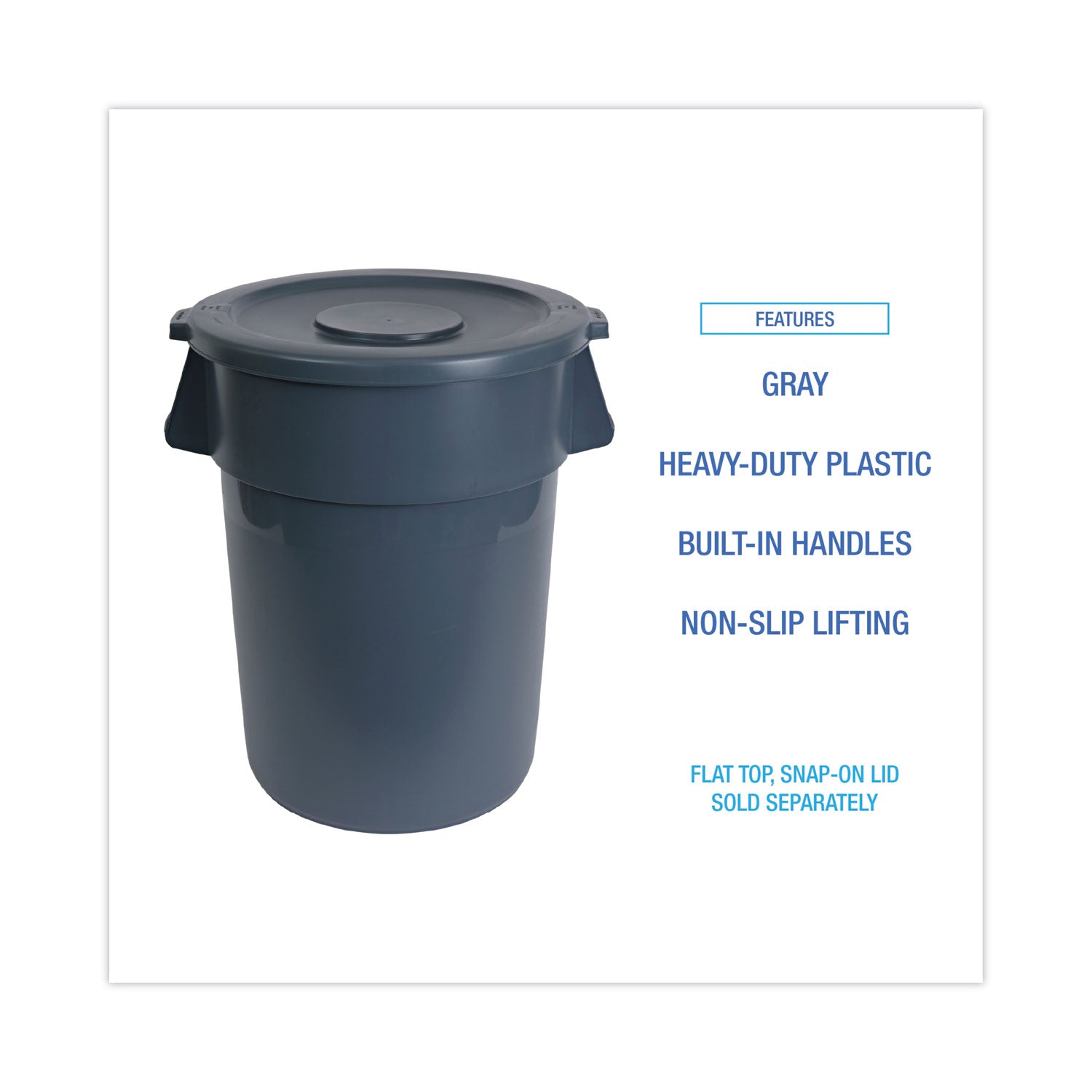 Round Waste Receptacle, 32 gal, Linear-Low-Density Polyethylene, Gray