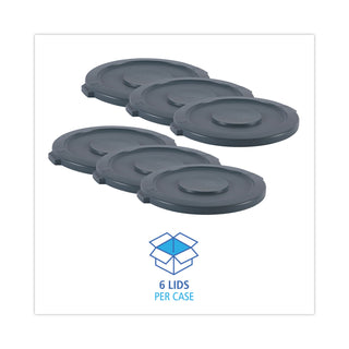 Lids for 32 gal Waste Receptacle, Flat-Top, Round, Plastic, Gray