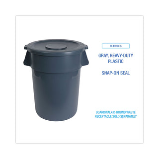 Lids for 32 gal Waste Receptacle, Flat-Top, Round, Plastic, Gray