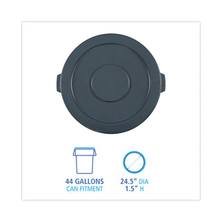 Lids for 44 gal Waste Receptacles, Flat-Top, Round, Plastic Gray