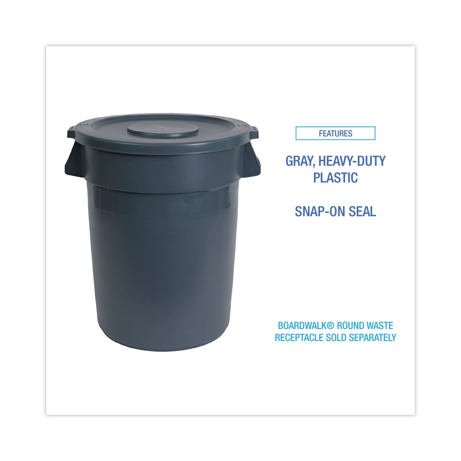 Lids for 44 gal Waste Receptacles, Flat-Top, Round, Plastic Gray