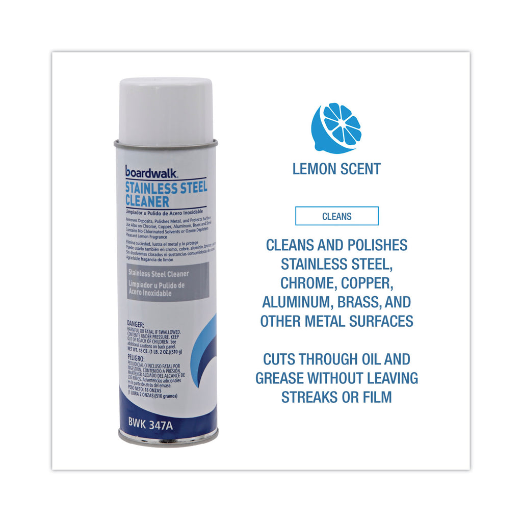 Stainless Steel Cleaner and Polish, Lemon, 18 oz Aerosol Spray, 12/Carton