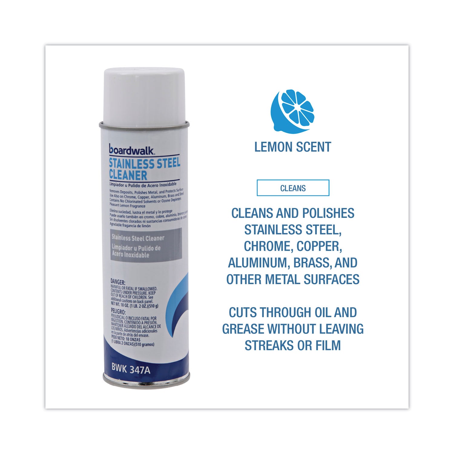 Stainless Steel Cleaner and Polish, Lemon, 18 oz Aerosol Spray, 12/Carton - 6