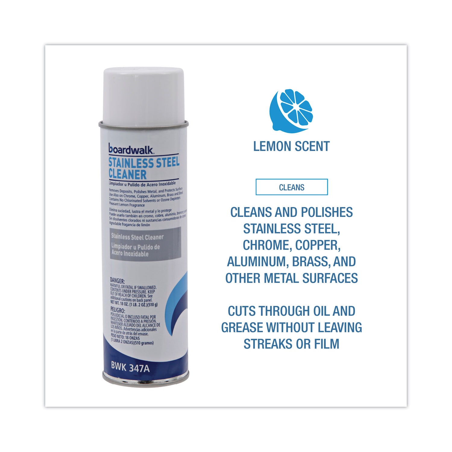 Stainless Steel Cleaner and Polish, Lemon, 18 oz Aerosol Spray