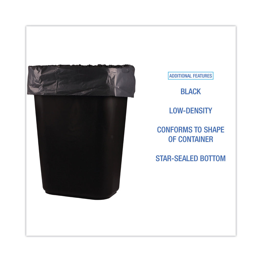 Low-Density Waste Can Liners, 16 gal, 1 mil, 24 x 32, Black, 10 Bags/Roll, 15 Rolls/Carton
