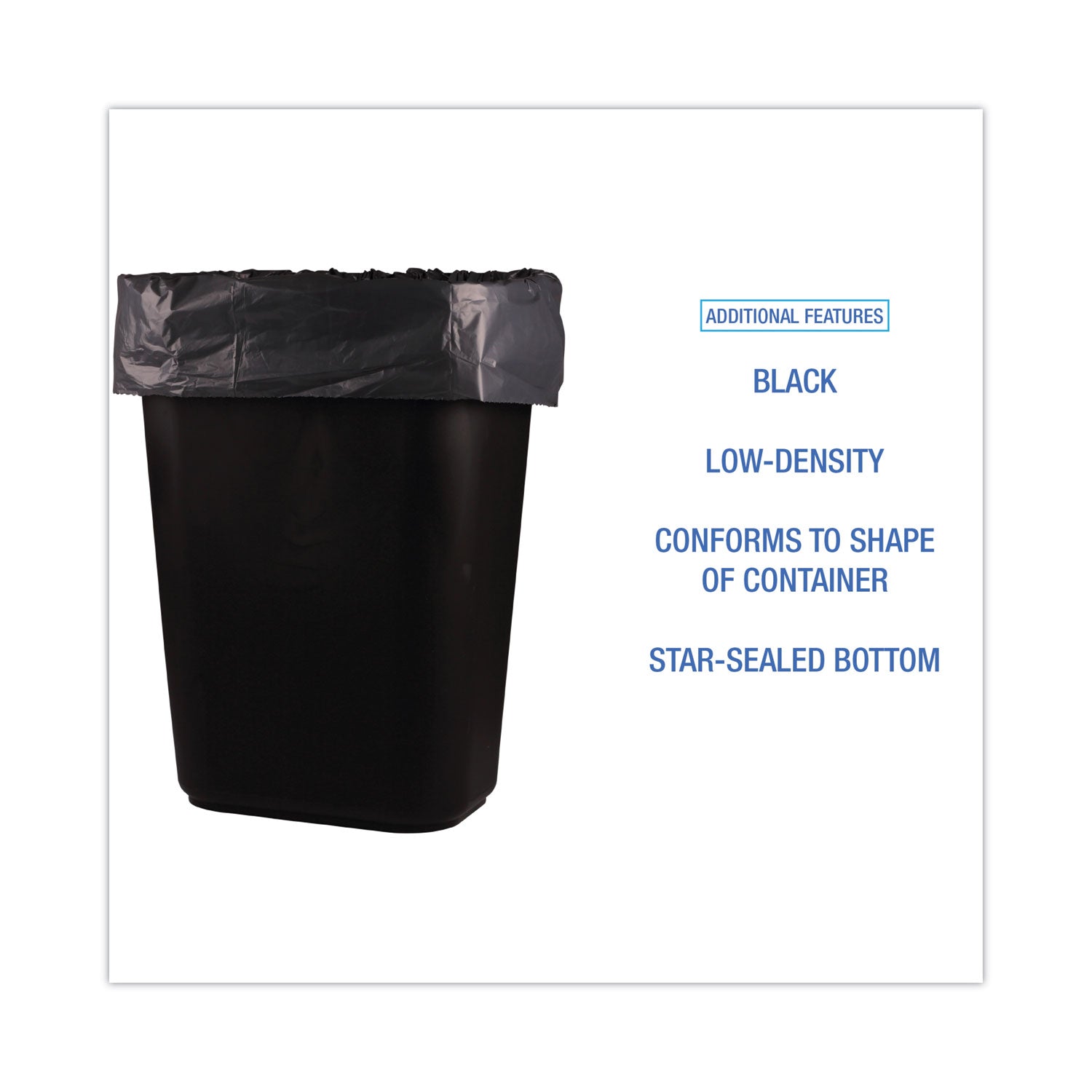 Low-Density Waste Can Liners, 16 gal, 1 mil, 24 x 32, Black, 10 Bags/Roll, 15 Rolls/Carton