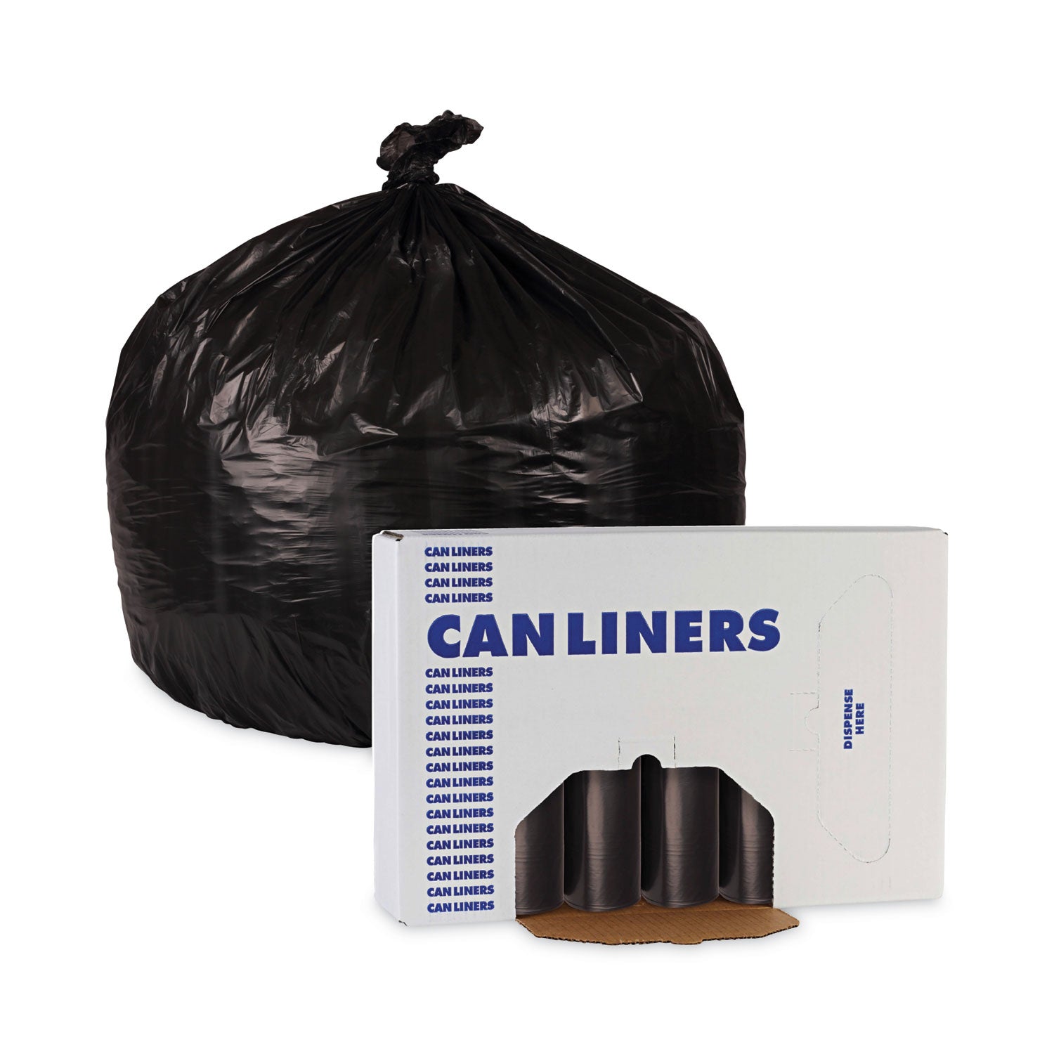 Low-Density Waste Can Liners, 16 gal, 1 mil, 24 x 32, Black, 10 Bags/Roll, 15 Rolls/Carton