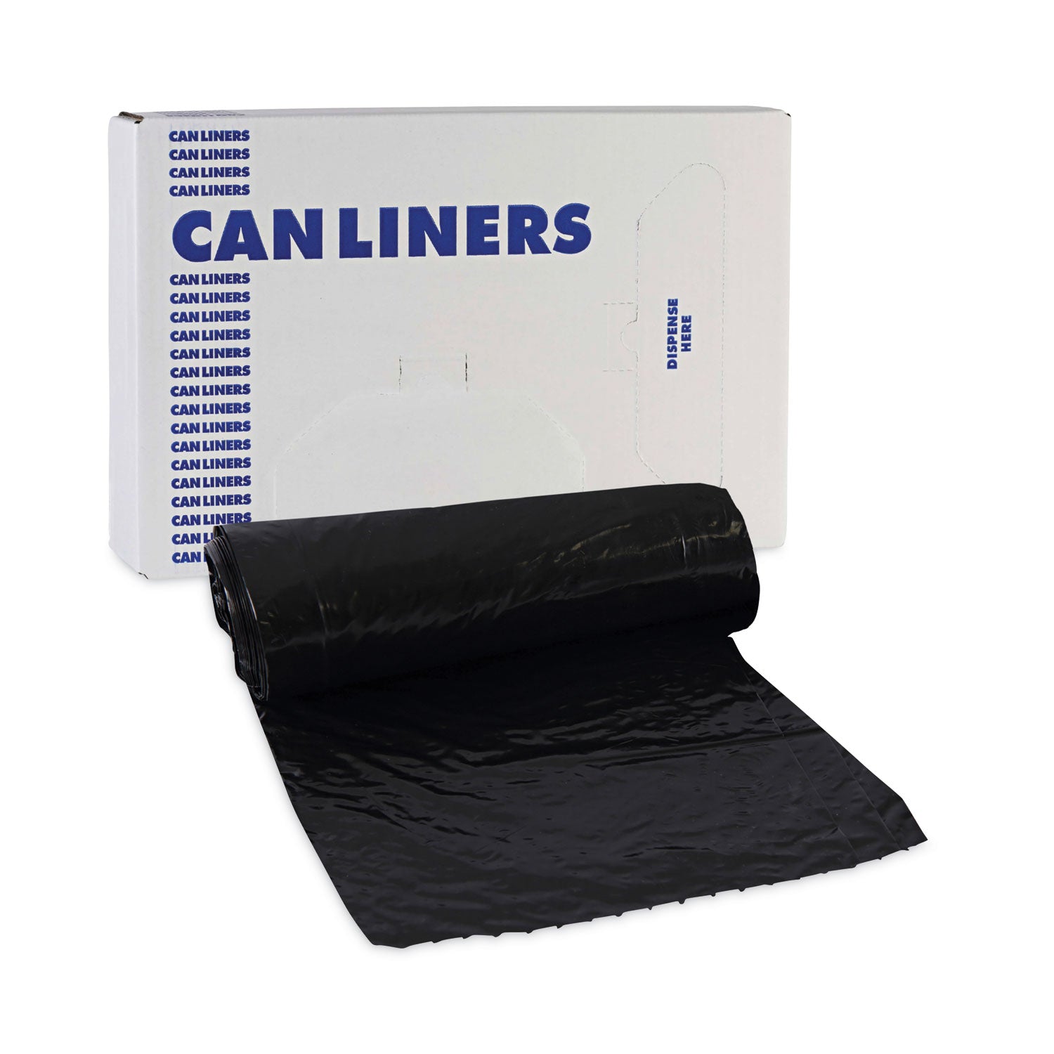 Low-Density Waste Can Liners, 16 gal, 1 mil, 24 x 32, Black, 10 Bags/Roll, 15 Rolls/Carton