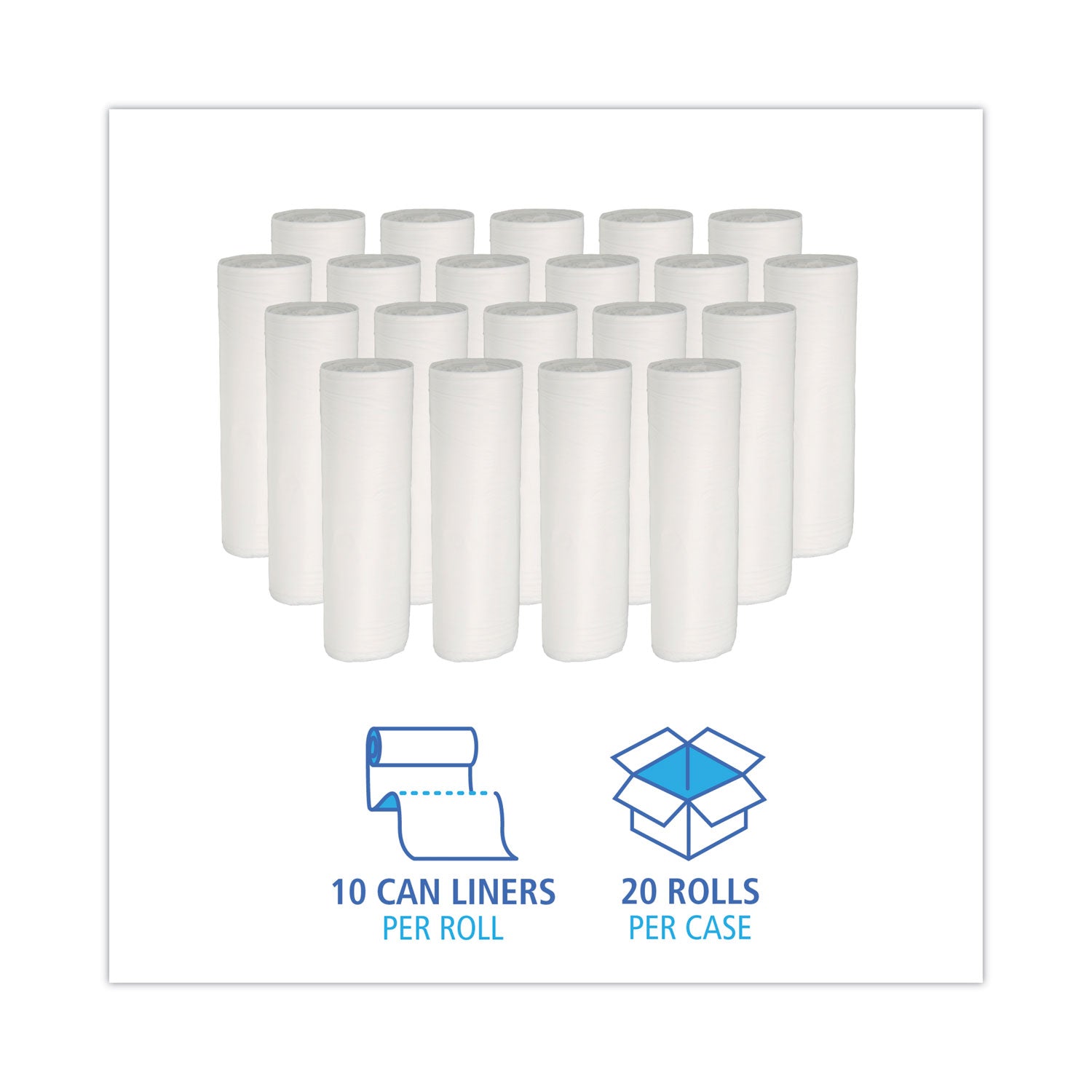 Linear Low Density Can Liners, 30 gal, 0.5 mil, 30" x 36", White, 10 Bags/Roll, 20 Rolls/Carton
