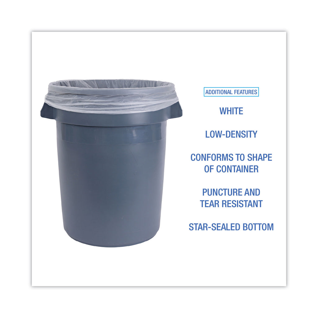 Linear Low Density Can Liners, 30 gal, 0.5 mil, 30" x 36", White, 10 Bags/Roll, 20 Rolls/Carton