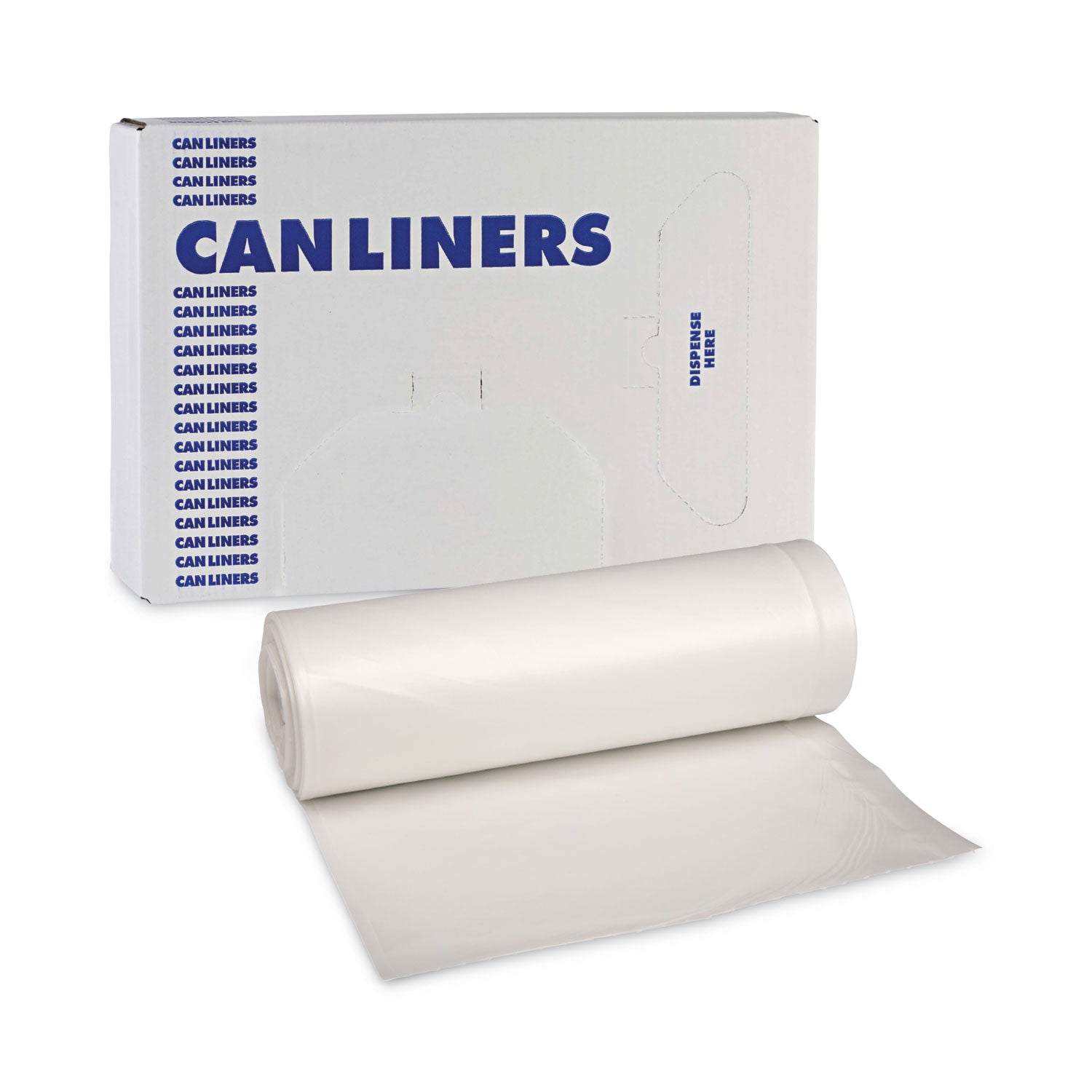 Linear Low Density Can Liners, 30 gal, 0.5 mil, 30" x 36", White, 10 Bags/Roll, 20 Rolls/Carton
