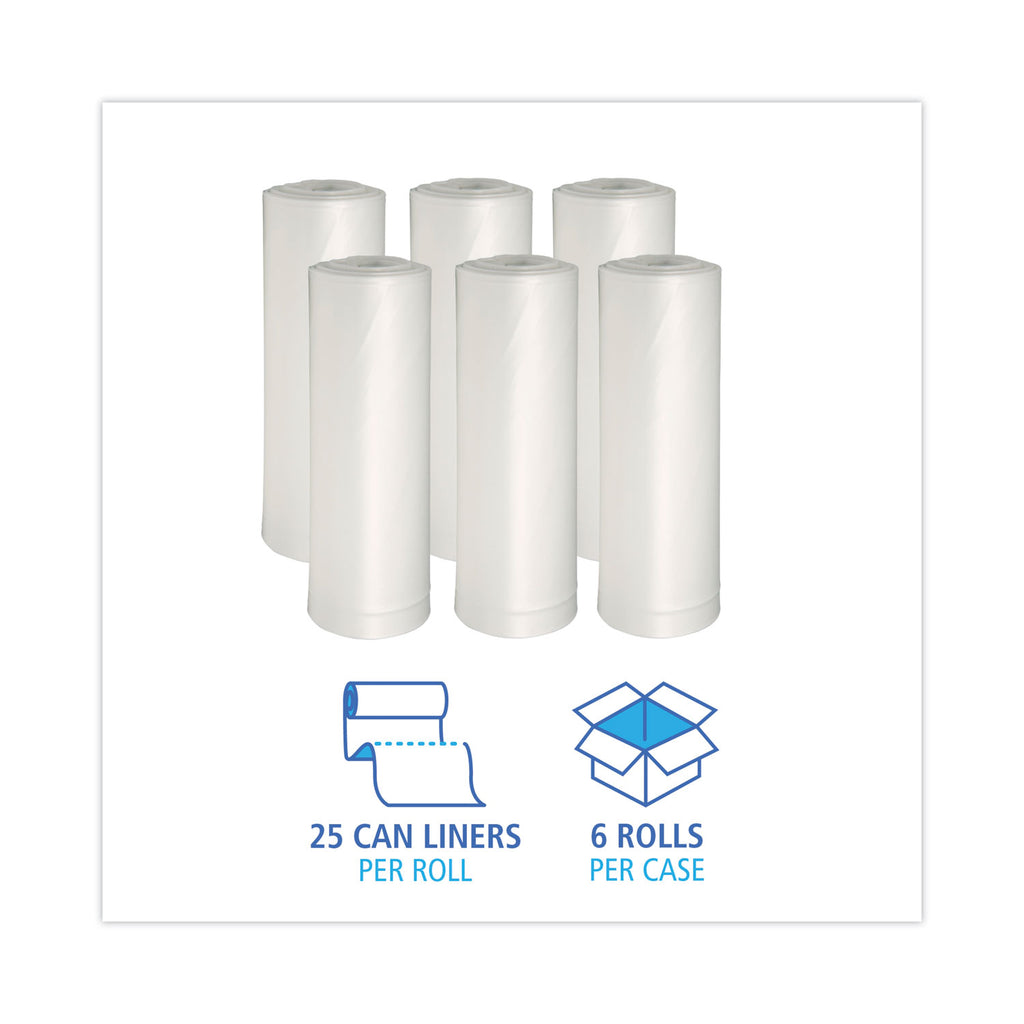 Low-Density Waste Can Liners, 33 gal, 0.6 mil, 33 x 39, White, 25 Bags/Roll, 6 Rolls/Carton