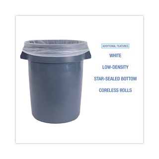 Low-Density Waste Can Liners, 33 gal, 0.6 mil, 33 x 39, White, 25 Bags/Roll, 6 Rolls/Carton