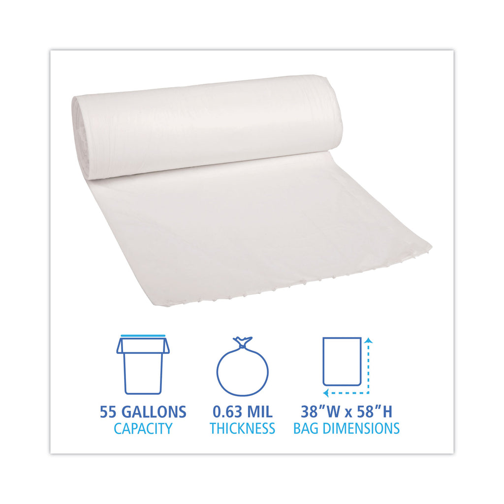 Linear Low Density Can Liners, 55 gal, 0.5 mil, 38" x 58", White, 10 Bags/Roll, 10 Rolls/Carton