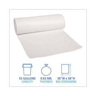 Linear Low Density Can Liners, 55 gal, 0.5 mil, 38" x 58", White, 10 Bags/Roll, 10 Rolls/Carton