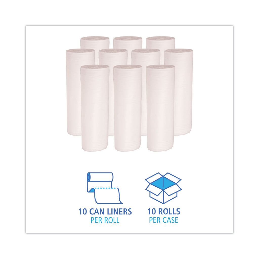 Linear Low Density Can Liners, 55 gal, 0.5 mil, 38" x 58", White, 10 Bags/Roll, 10 Rolls/Carton