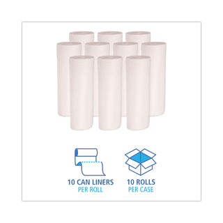 Linear Low Density Can Liners, 55 gal, 0.5 mil, 38" x 58", White, 10 Bags/Roll, 10 Rolls/Carton