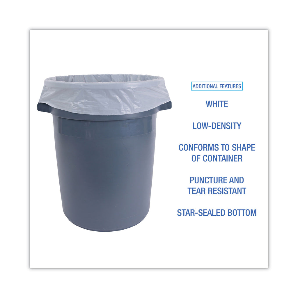 Linear Low Density Can Liners, 55 gal, 0.5 mil, 38" x 58", White, 10 Bags/Roll, 10 Rolls/Carton