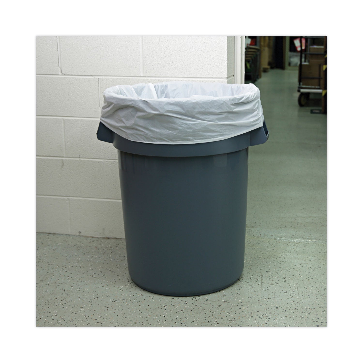 Linear Low Density Can Liners, 55 gal, 0.5 mil, 38" x 58", White, 10 Bags/Roll, 10 Rolls/Carton