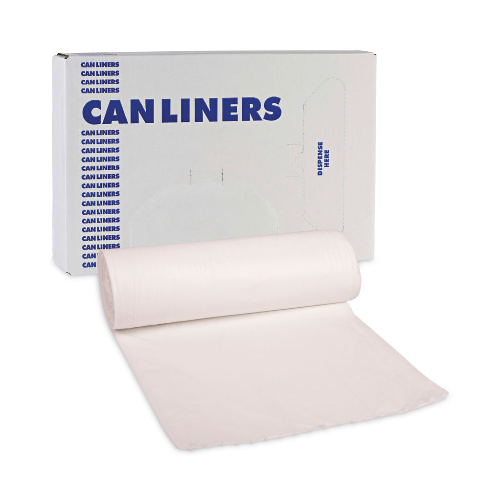 Linear Low Density Can Liners, 55 gal, 0.5 mil, 38" x 58", White, 10 Bags/Roll, 10 Rolls/Carton