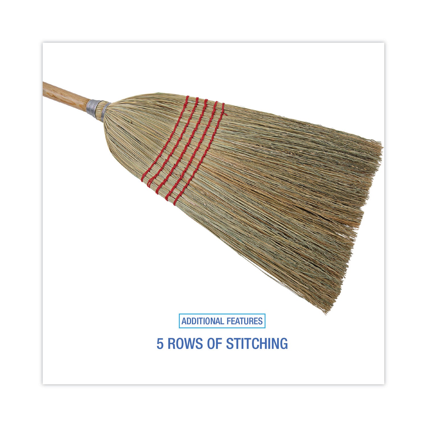 Parlor Broom, Corn Fiber Bristles, 55" Overall Length, Natural, 12/Carton - 