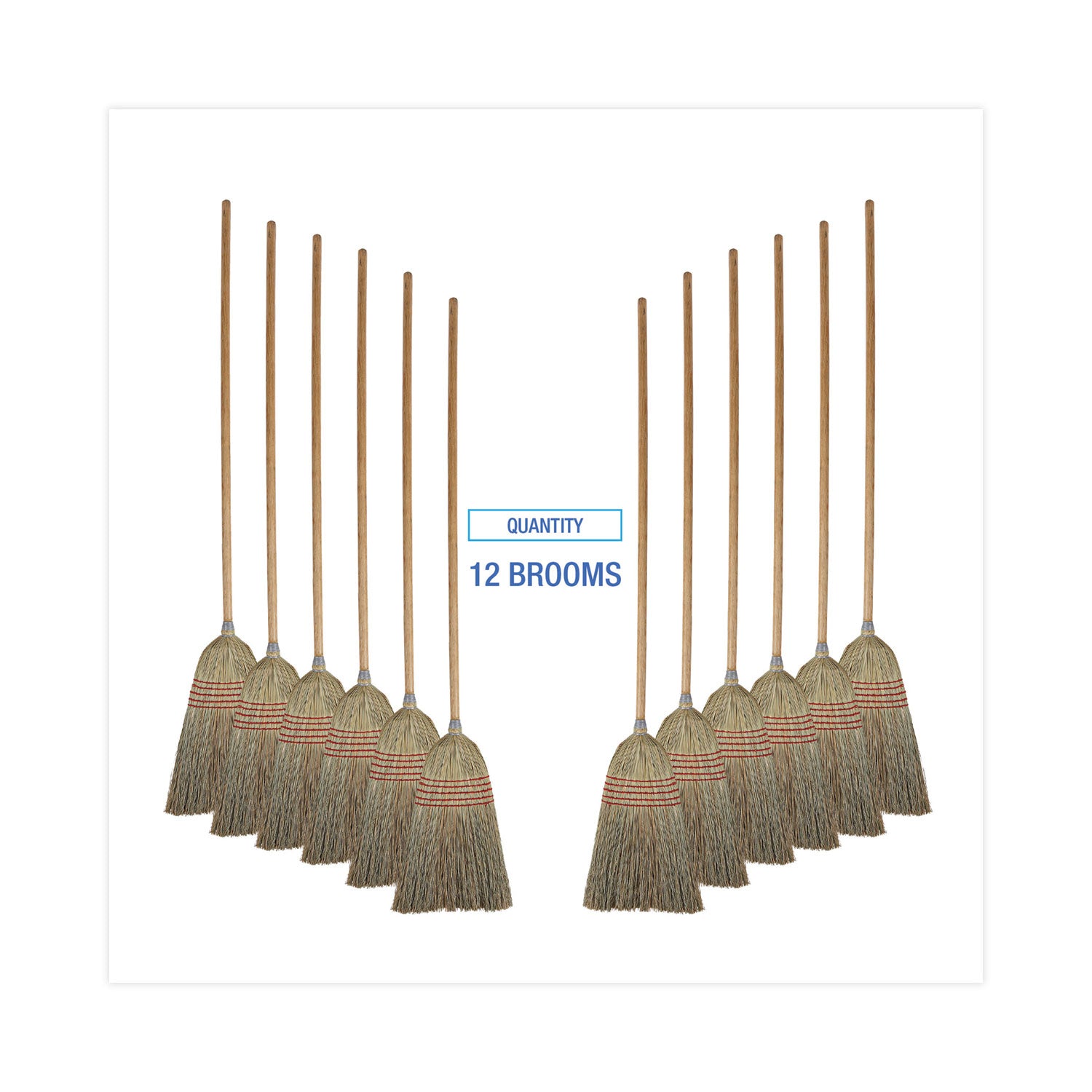 Parlor Broom, Corn Fiber Bristles, 55" Overall Length, Natural, 12/Carton