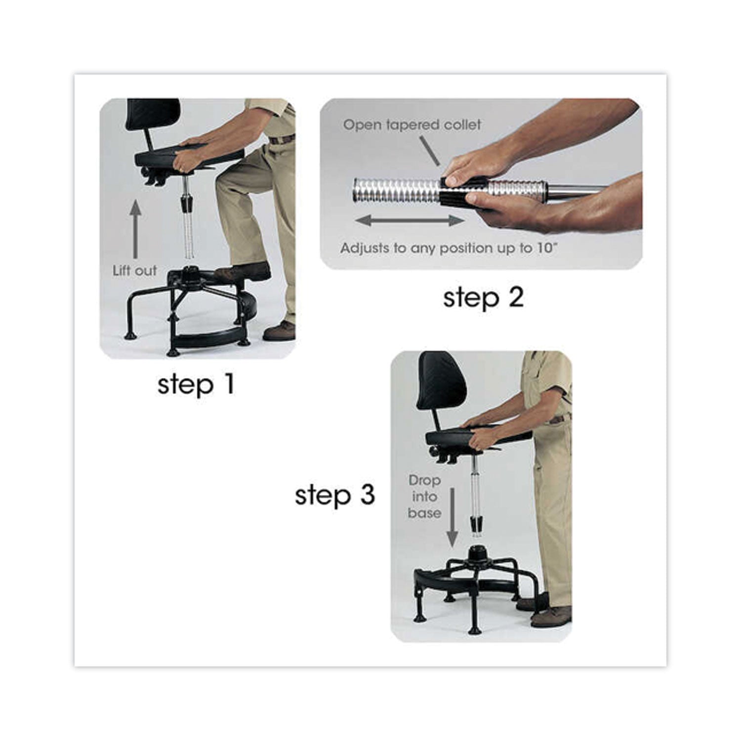 Task Master Economy Industrial Chair, Supports Up to 250 lb, 17" to 35" Seat Height, Black - 