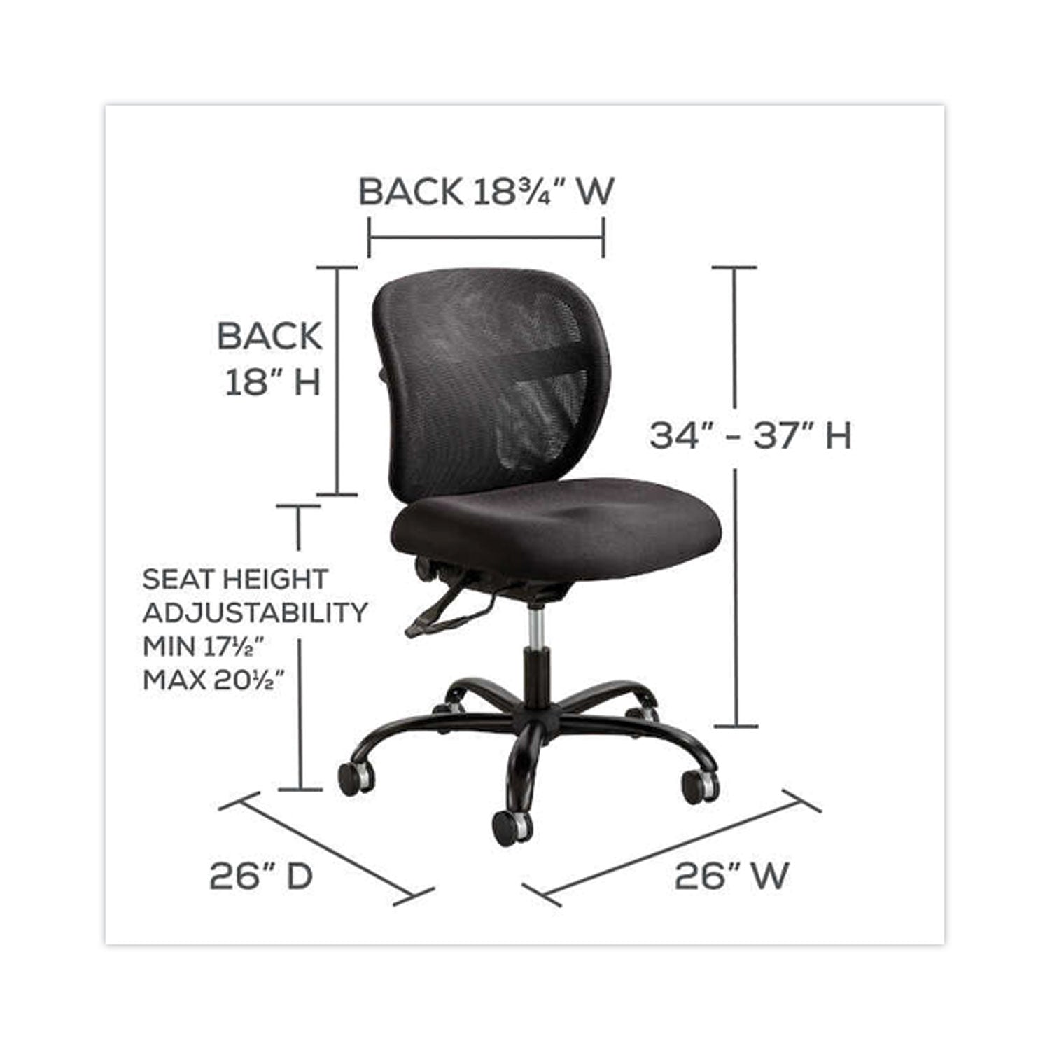 Vue Intensive-Use Mesh Task Chair, Supports Up to 500 lb, 18.5" to 21" Seat Height, Black Vinyl Seat/Back, Black Base - 