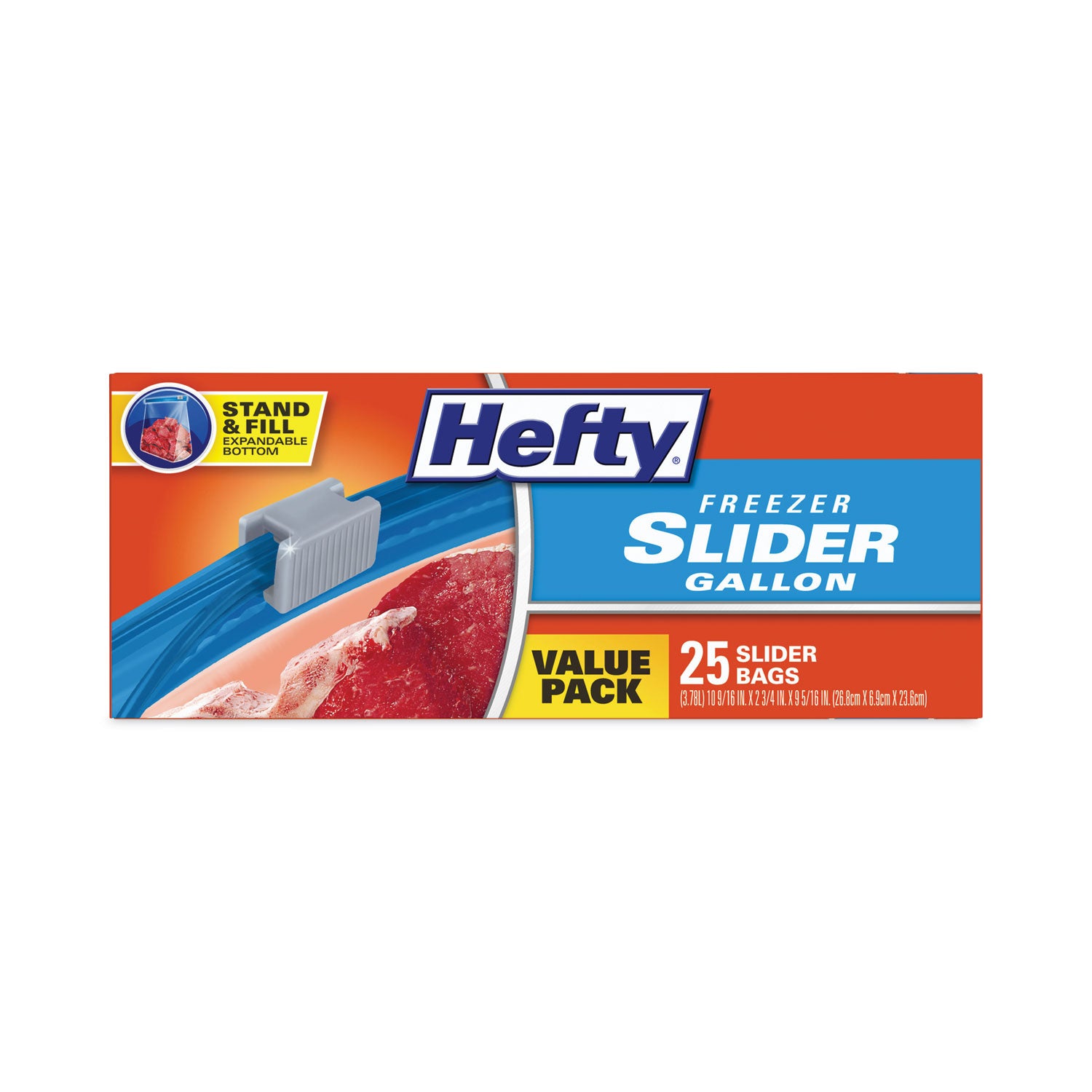 Slider Bags, 1 gal, 2.5 mil, 10.56" x 11", Clear, 25 Bags/Box, 9 Boxes/Carton